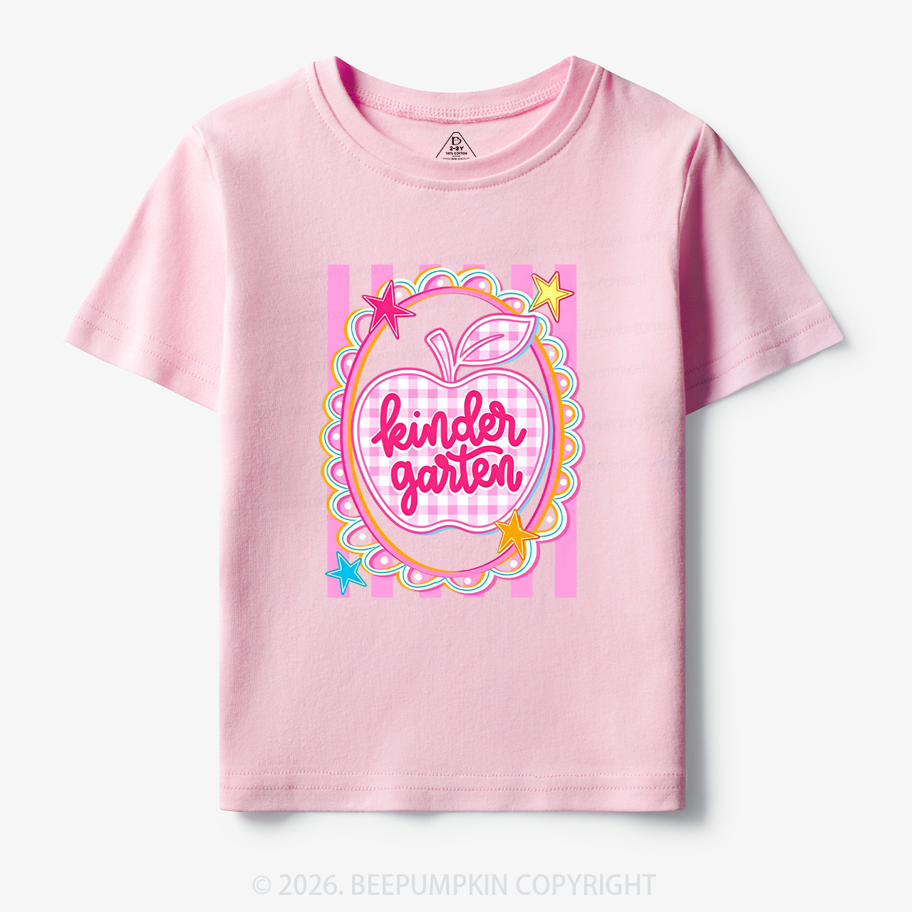 Personalized Apple Pink Gingham Stripes Toddler&Kid's Tees
