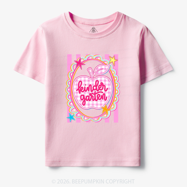 Personalized Apple Pink Gingham Stripes Toddler&Kid's Tees