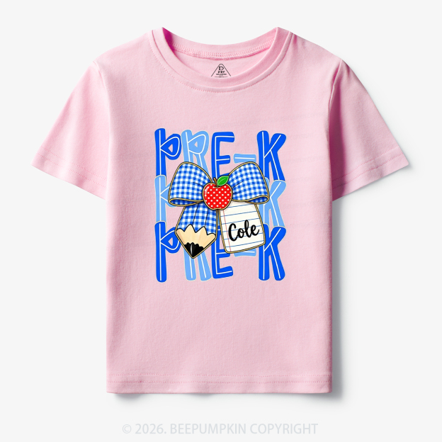 Personalized Blue Gingham Pencil Bow Toddler&Kid's Tees