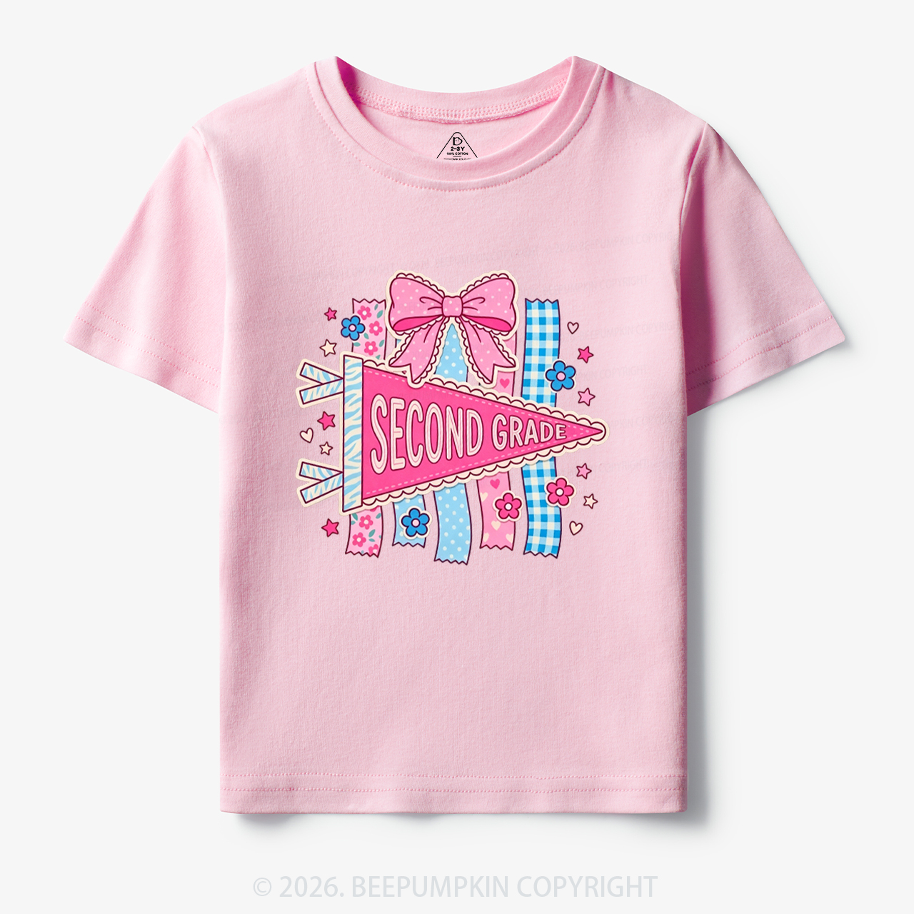 Personalized Pink Bow Pennant Back To School Toddler&Kid's Tees