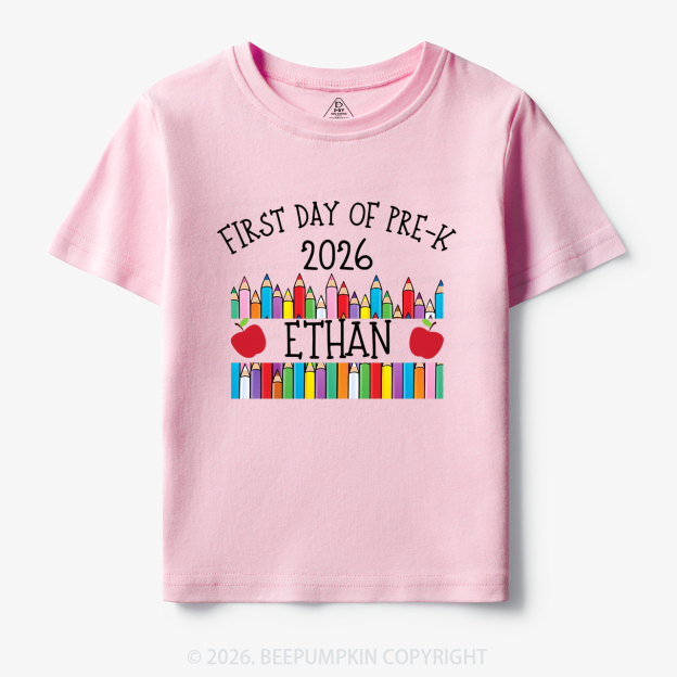 Personalized First Day Of Pre-K Crayon Toddler&Kid's Tees