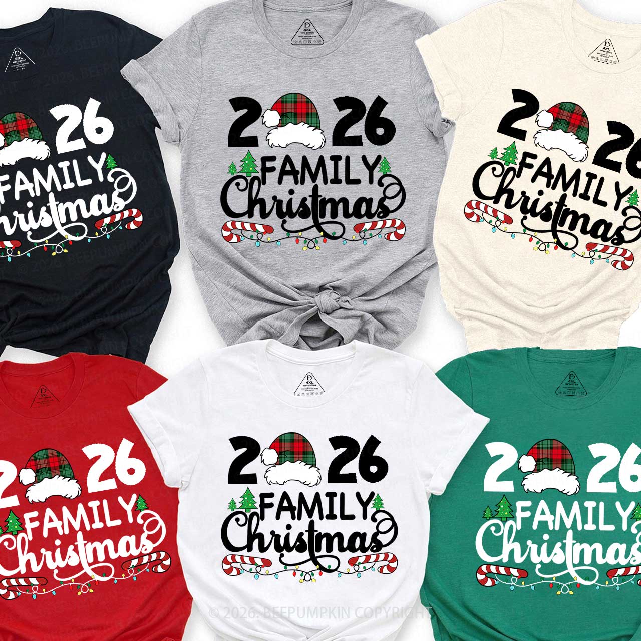 Family Christmas 2026 Plaid Hat Matching T-Shirts Beepumpkin