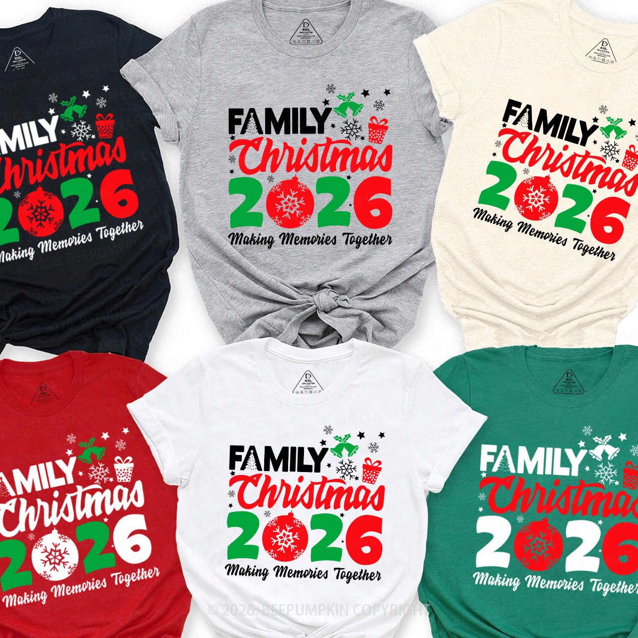 Personalized Christmas 2026 Family Matching T-Shirts Beepumpkin