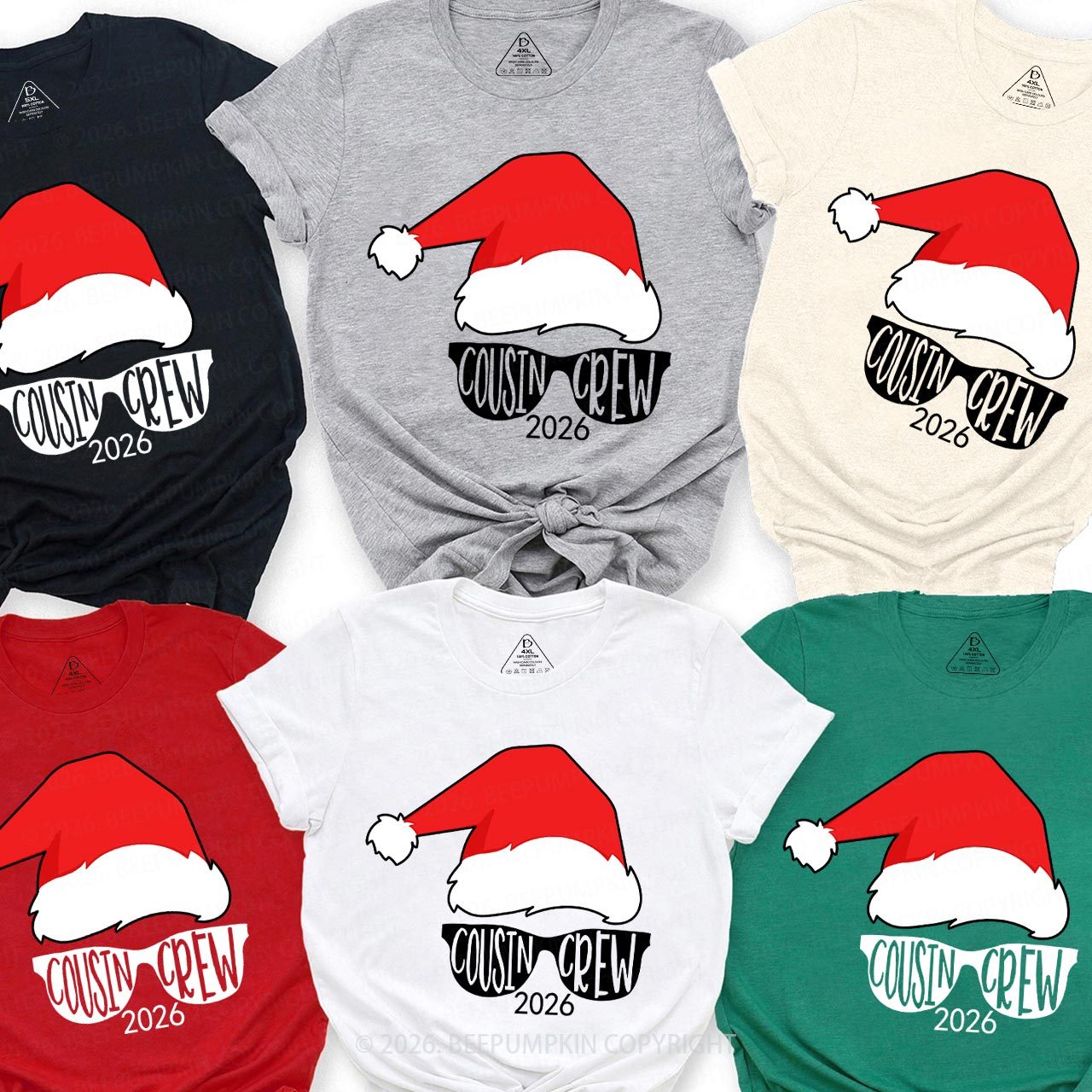 2026 Cousin Crew Red Santa Hat Christmas Matching Tees For Family Beepumpkin