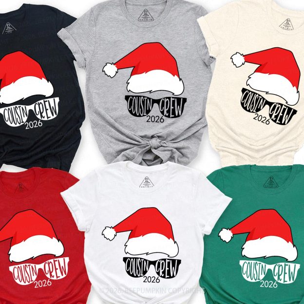 2026 Cousin Crew Red Santa Hat Christmas Matching Tees For Family Beepumpkin