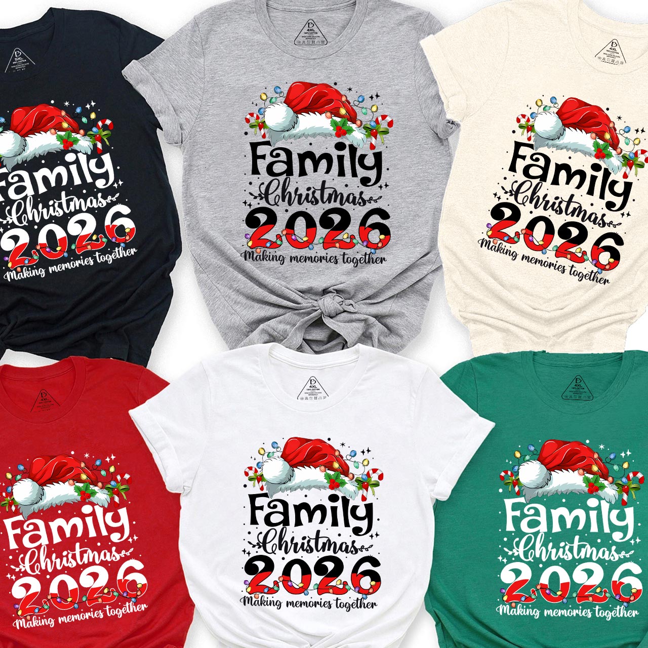 2026 Merry Christmas with colorful lights Family Matching T-Shirts Beepumpkin
