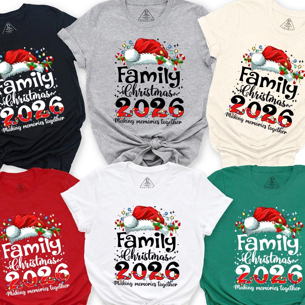 2026 Merry Christmas with colorful lights Family Matching T-Shirts Beepumpkin