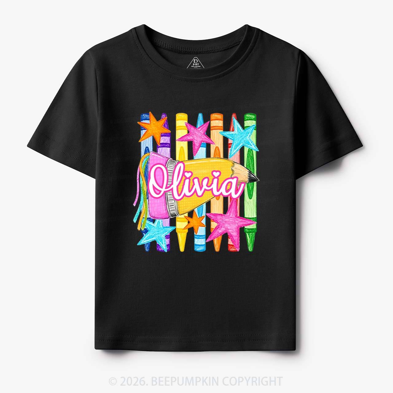 Personalized Name Striped Pencil Crayon Toddler&Kid's Tees