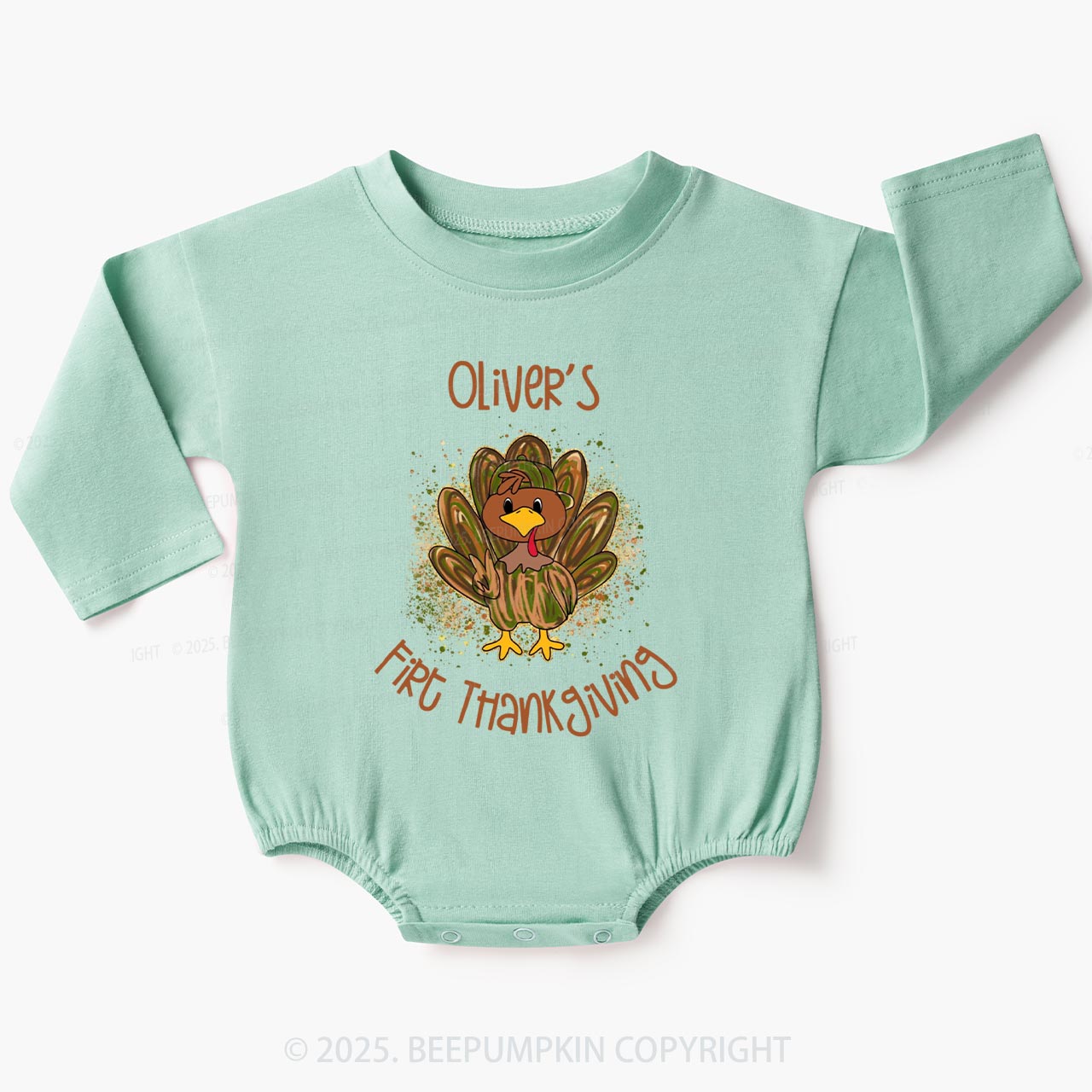 Personalized First Thanksgiving Baby Bubble Romper Beepumpkin