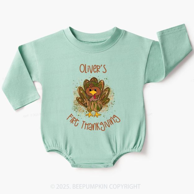 Personalized First Thanksgiving Baby Bubble Romper Beepumpkin