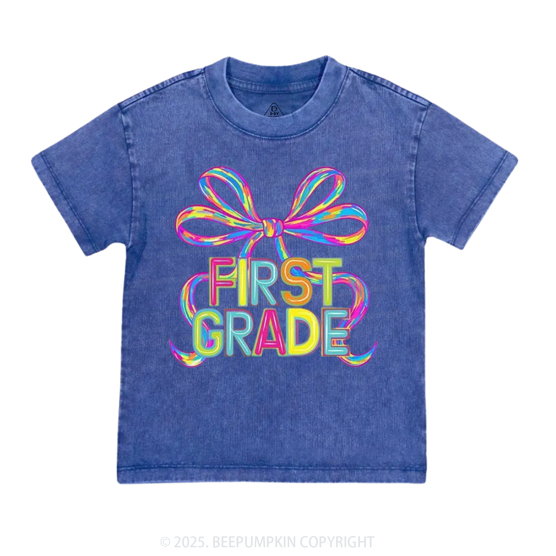 Personalized Rainbow Ribbons Grade Toddler&Kids Washed Tees