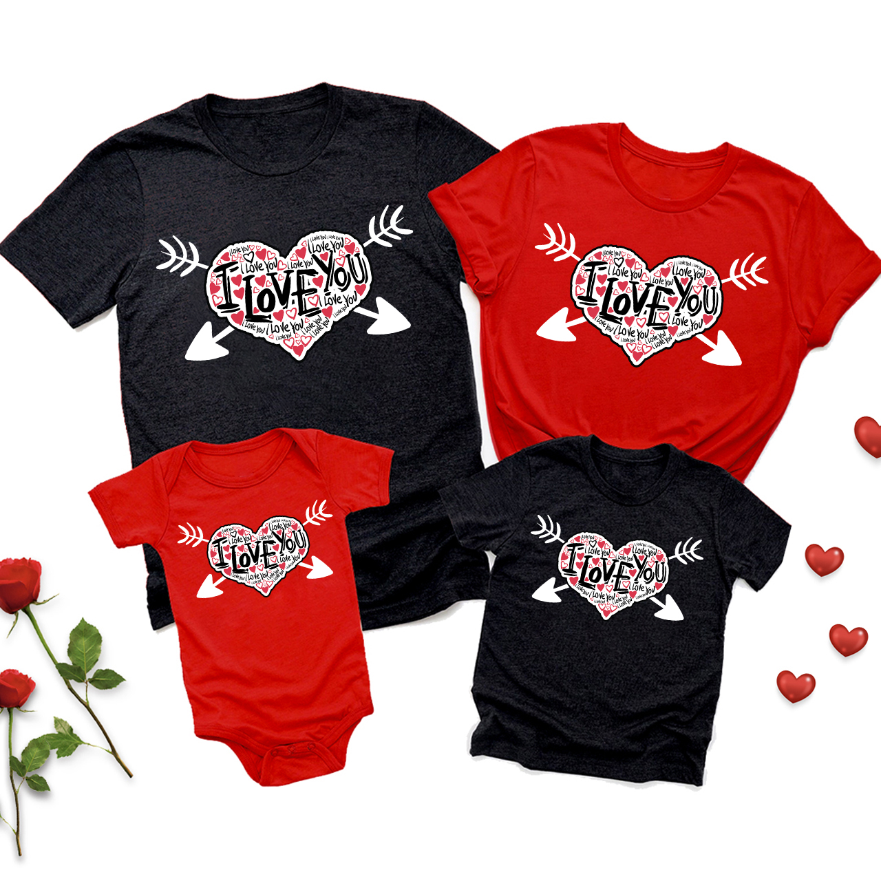I Love You Arrow Style Valentine Family Matching Shirts