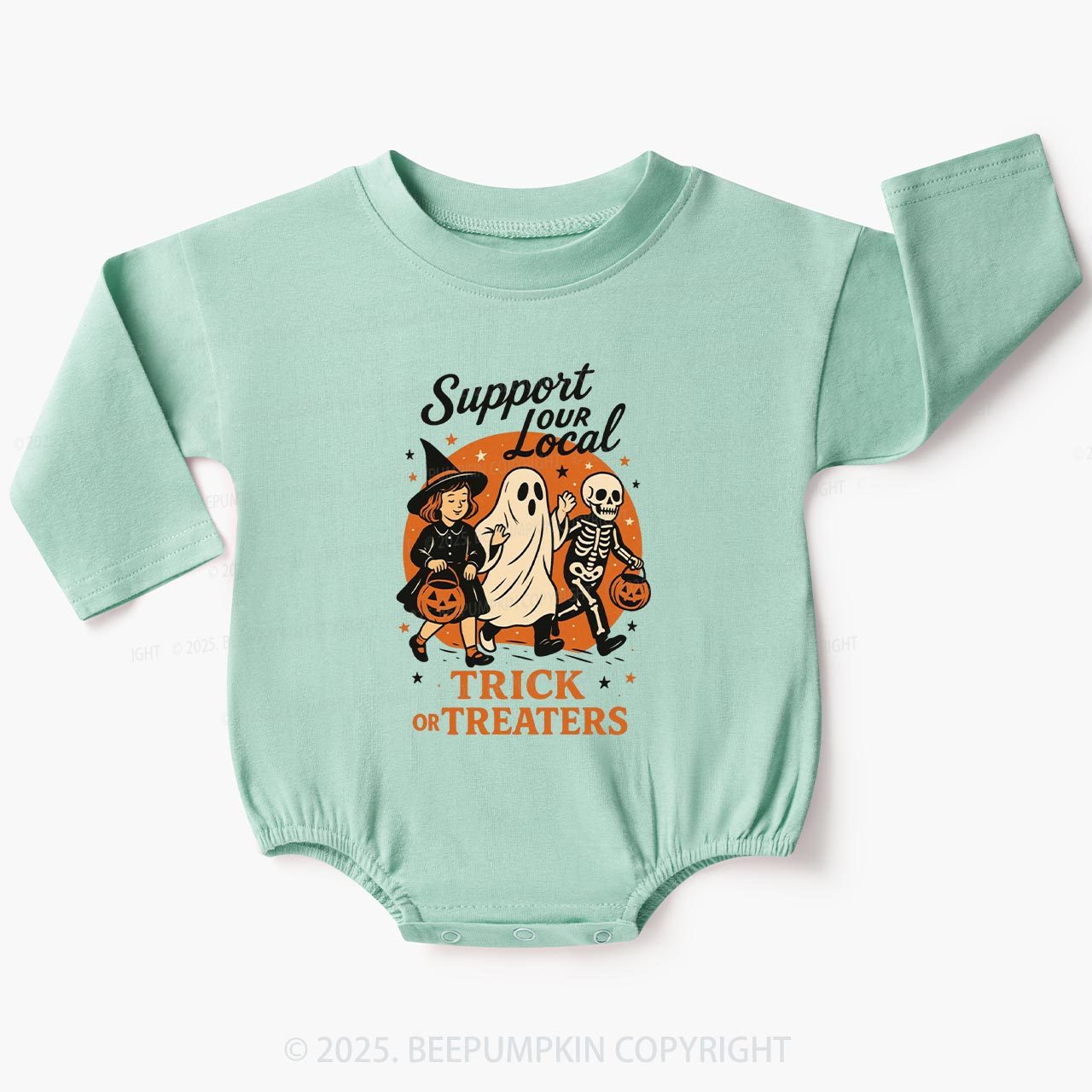 Support Your Local Trick or Treaters Baby Bubble Romper Beepumpkin