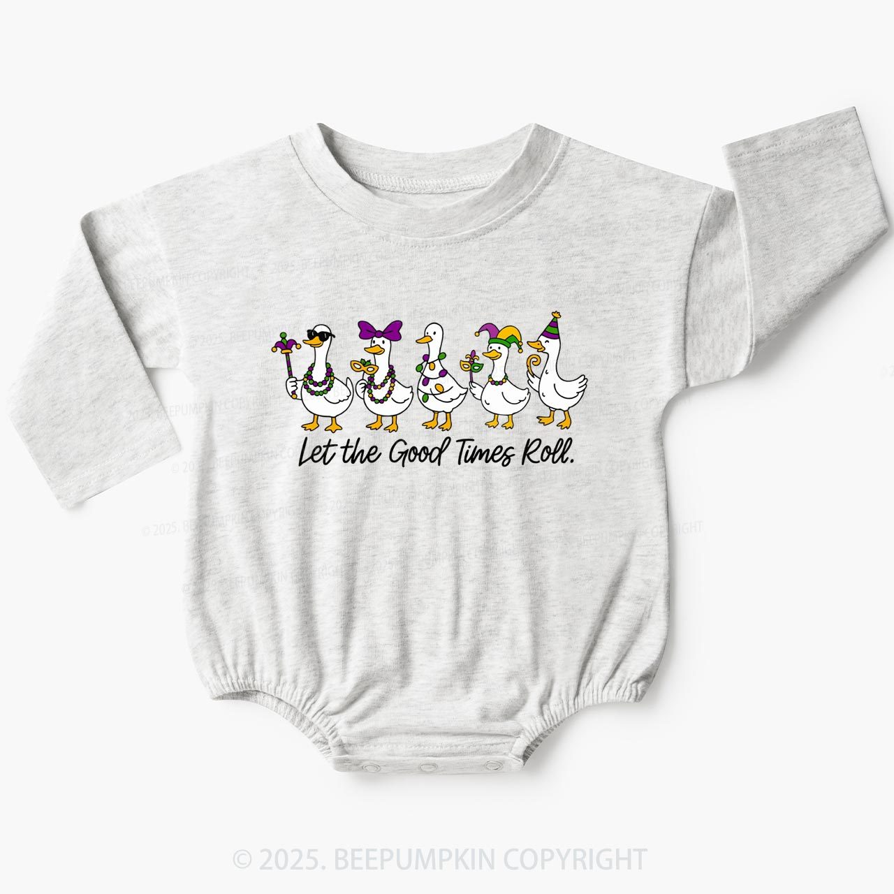 Silly Goose Mardi Gras Baby Bubble Romper Beepumpkin