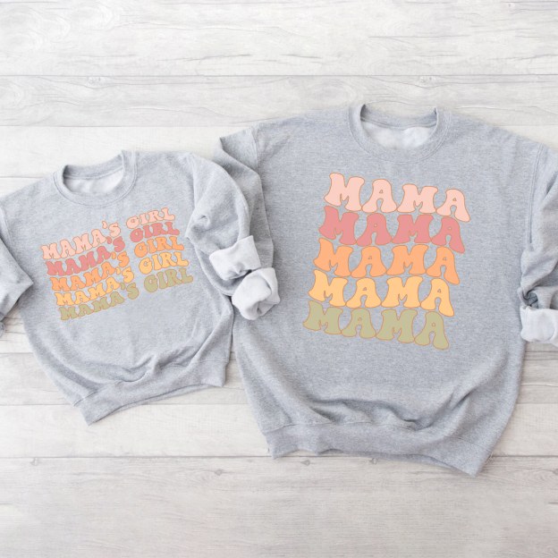 Neutral Boho Retro Mom And Me Matching Swetshirt