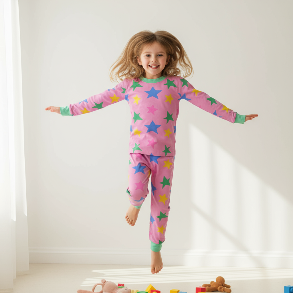 Bright Star Pink Two-Piece Pajama Set For Kids
