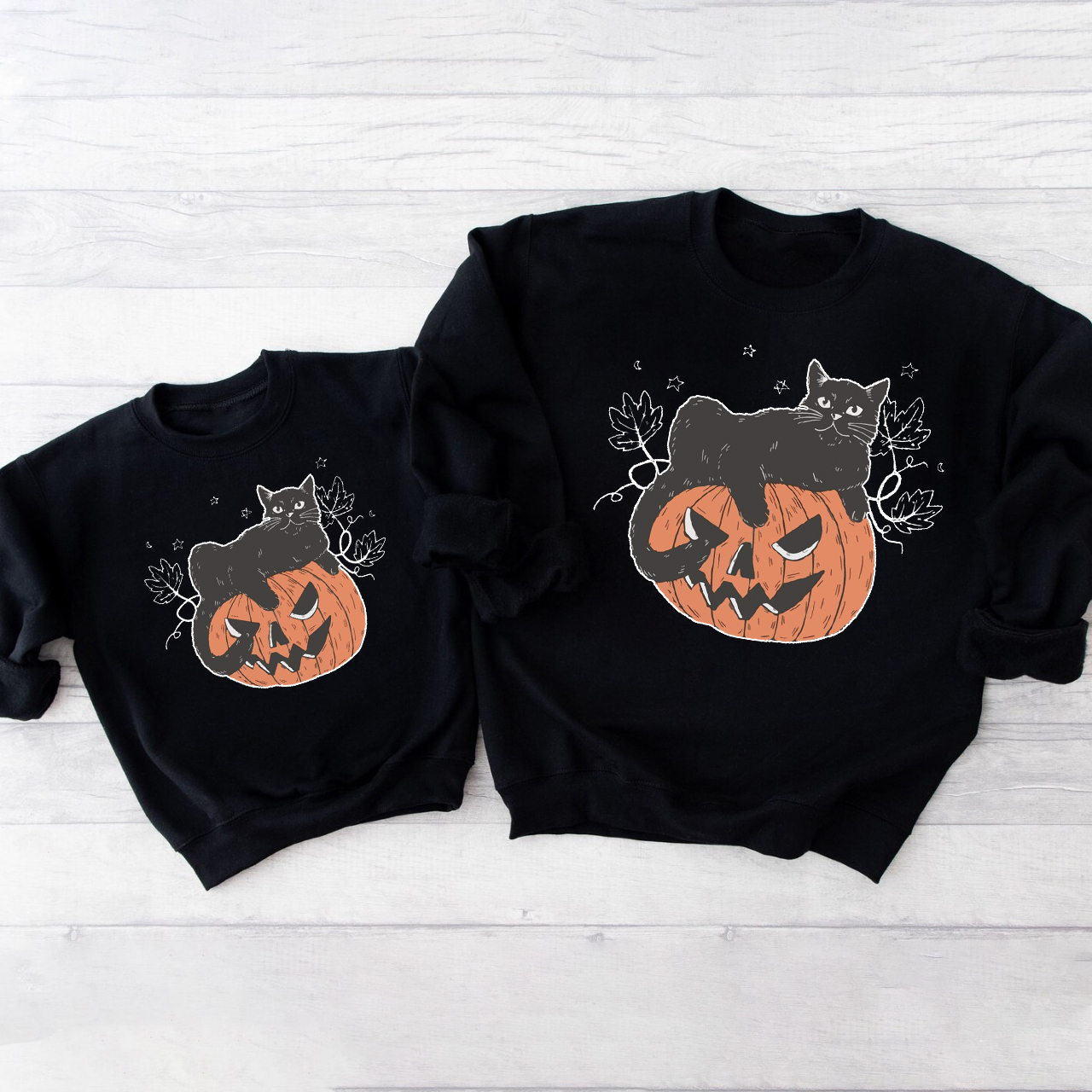 Pumpkin and Black Cat Halloween Party Sweatshirts