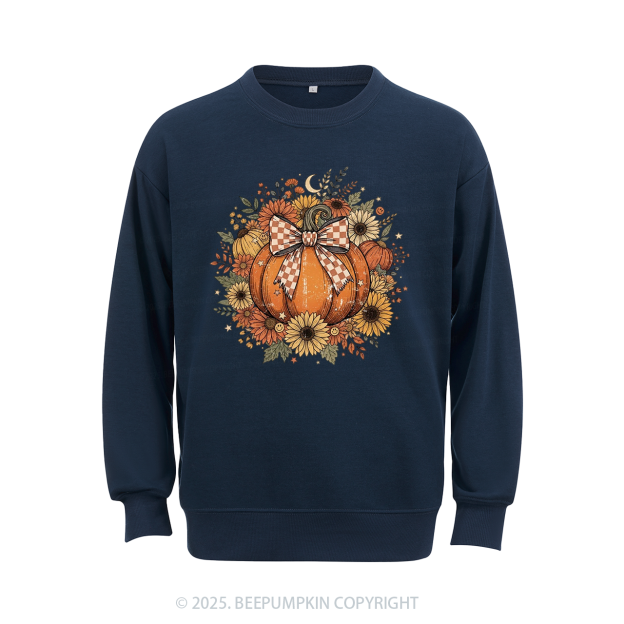 Fall Coquette Boho Floral Pumpkin Bow Sweatshirt Beepumpkin