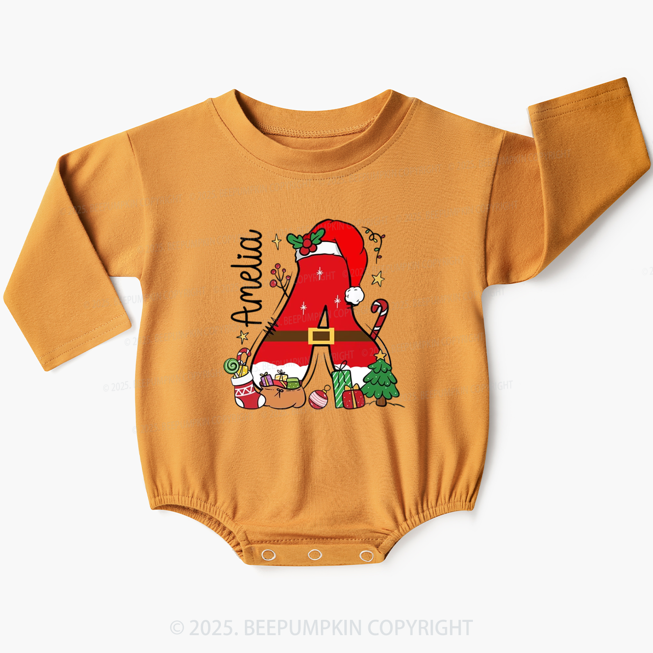 Personalized Alphabet Name Christmas Baby Bubble Romper Beepumpkin