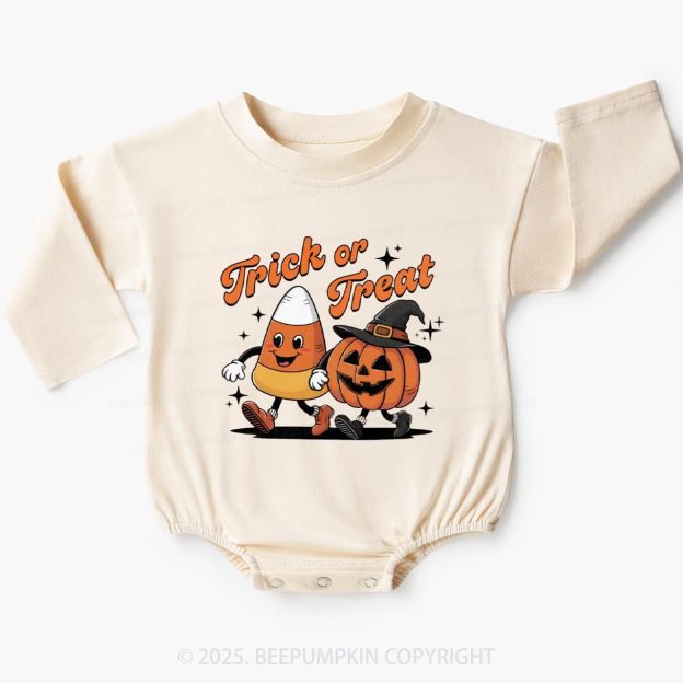 Halloween Trick Or Treat Baby Bubble Romper Beepumpkin
