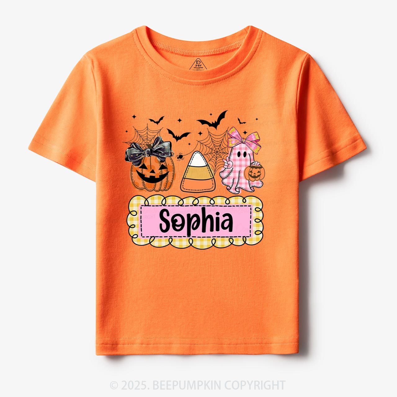 Personalized Halloween Pumpkin and Ghost with Bow Ball Cap Toddler&Kid's Tees Beepumpkin