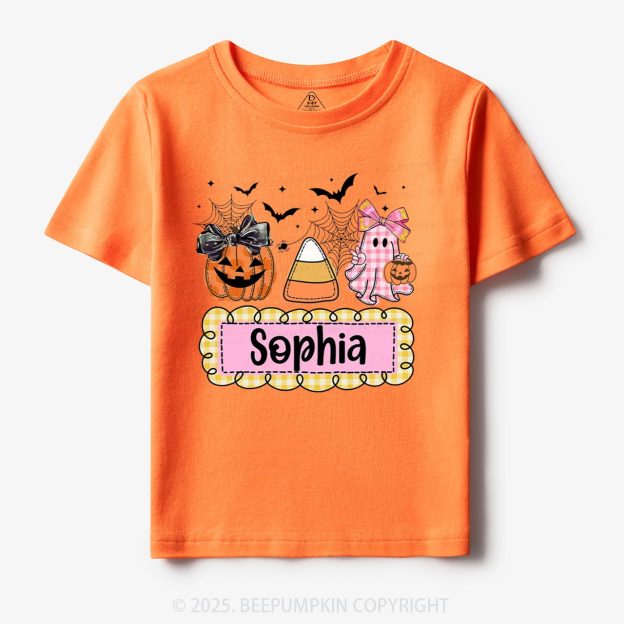 Personalized Halloween Pumpkin and Ghost with Bow Ball Cap Toddler&Kid's Tees Beepumpkin