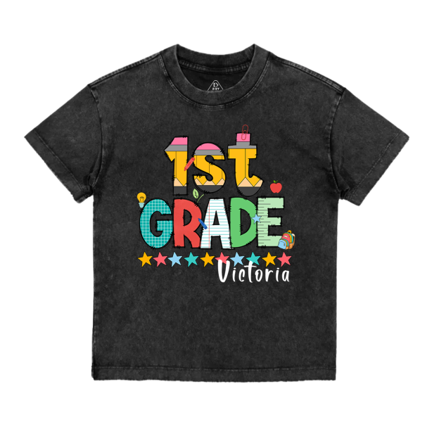 Personalized Pencil Letter Grade Toddler&Kids Washed Tees