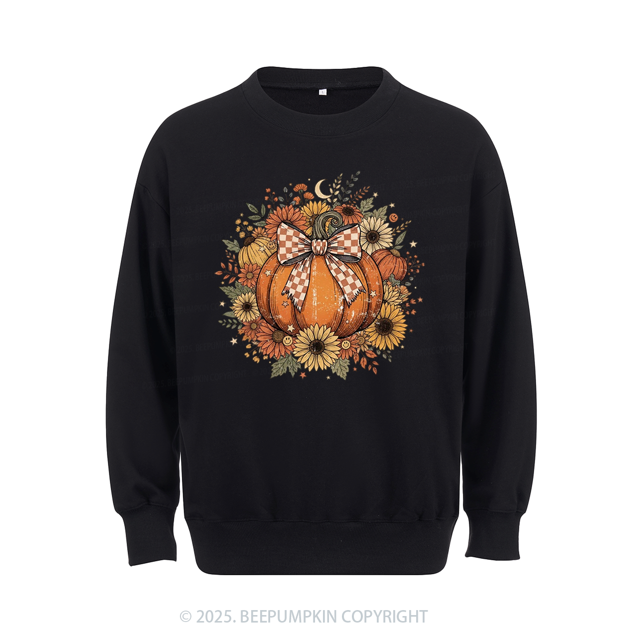 Fall Coquette Boho Floral Pumpkin Bow Sweatshirt Beepumpkin