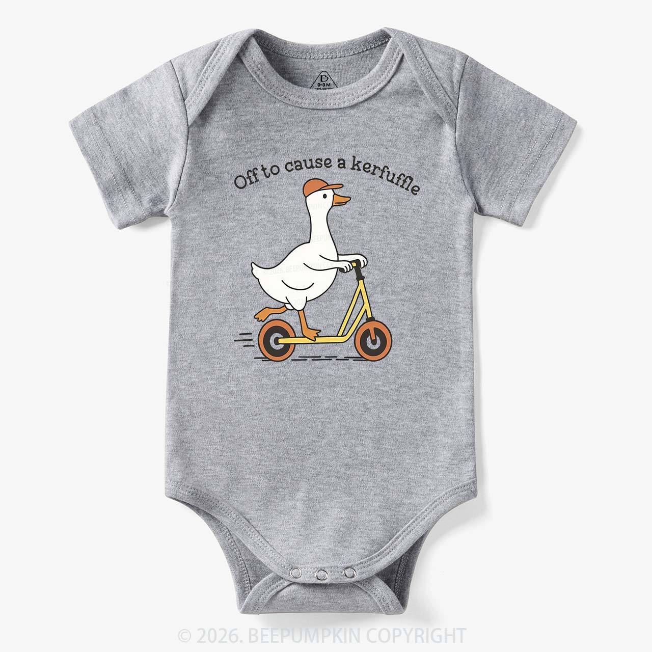 Off To Cause A Kerfuffle Silly Duck Animal Baby Bodysuit
