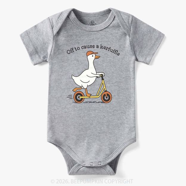 Off To Cause A Kerfuffle Silly Duck Animal Baby Bodysuit