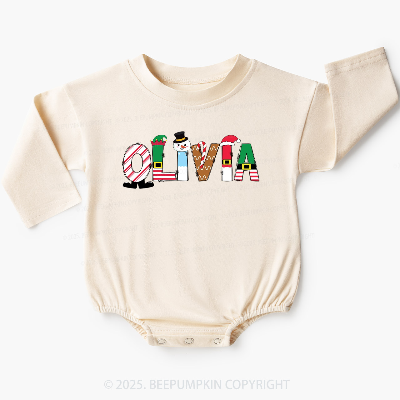 Personalized Christmas Name Baby Bubble Romper Beepumpkin