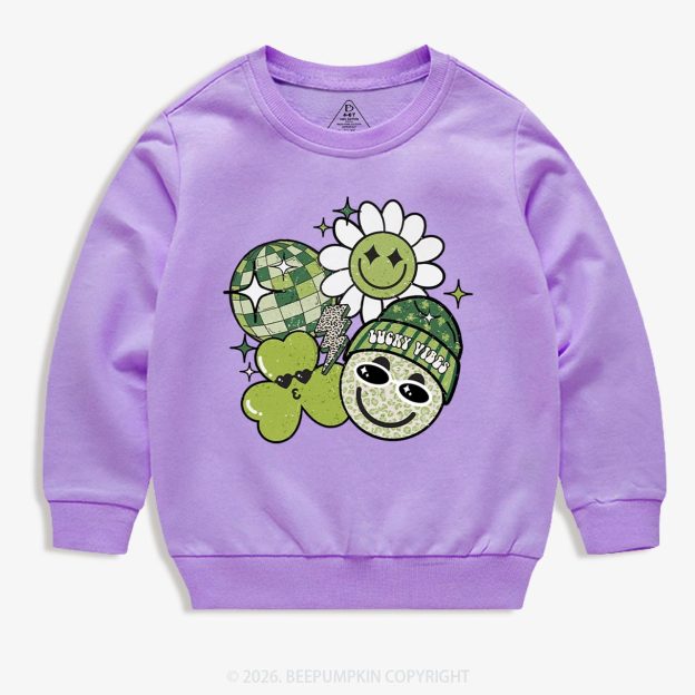 Disco Lucky Vibes St.Patricks Day Kids Sweatshirt