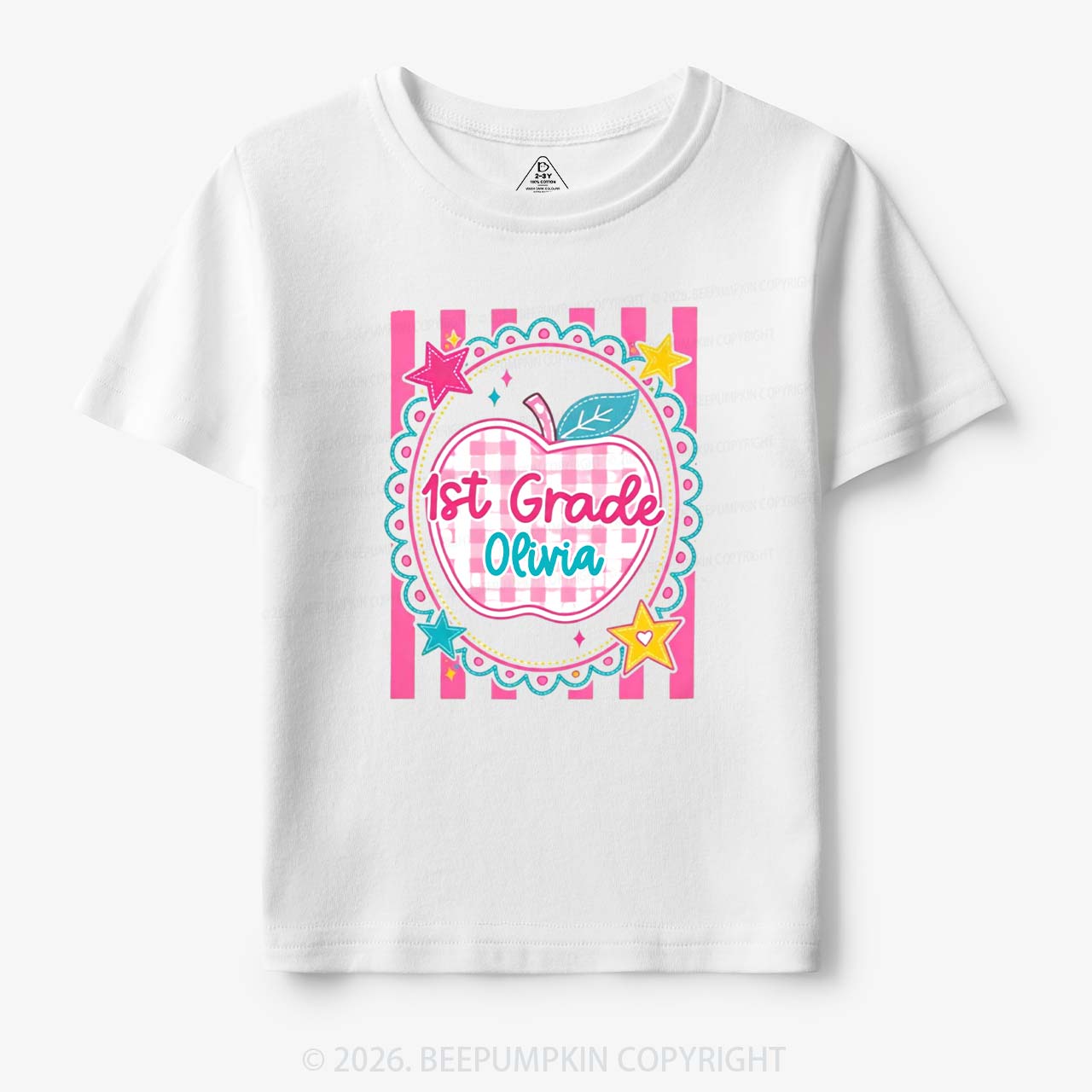 Personalized Girly Pink Gingham Back To School Toddler&Kid's Tees
