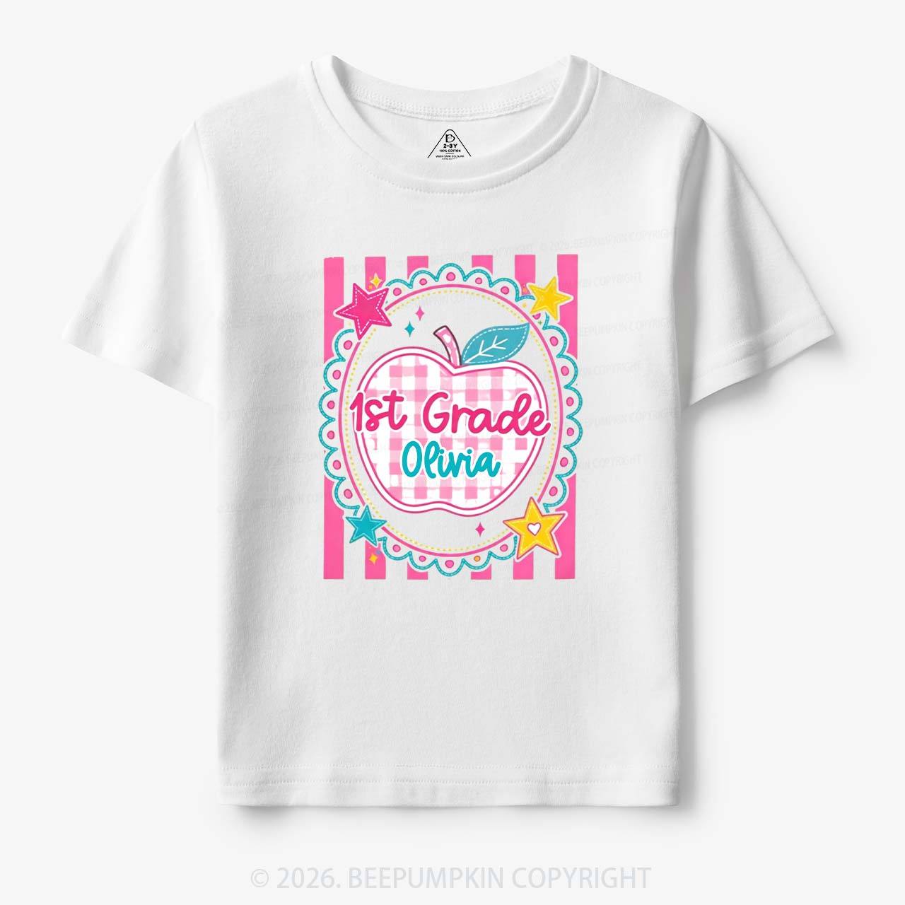 Personalized Girly Pink Gingham Back To School Toddler&Kid's Tees