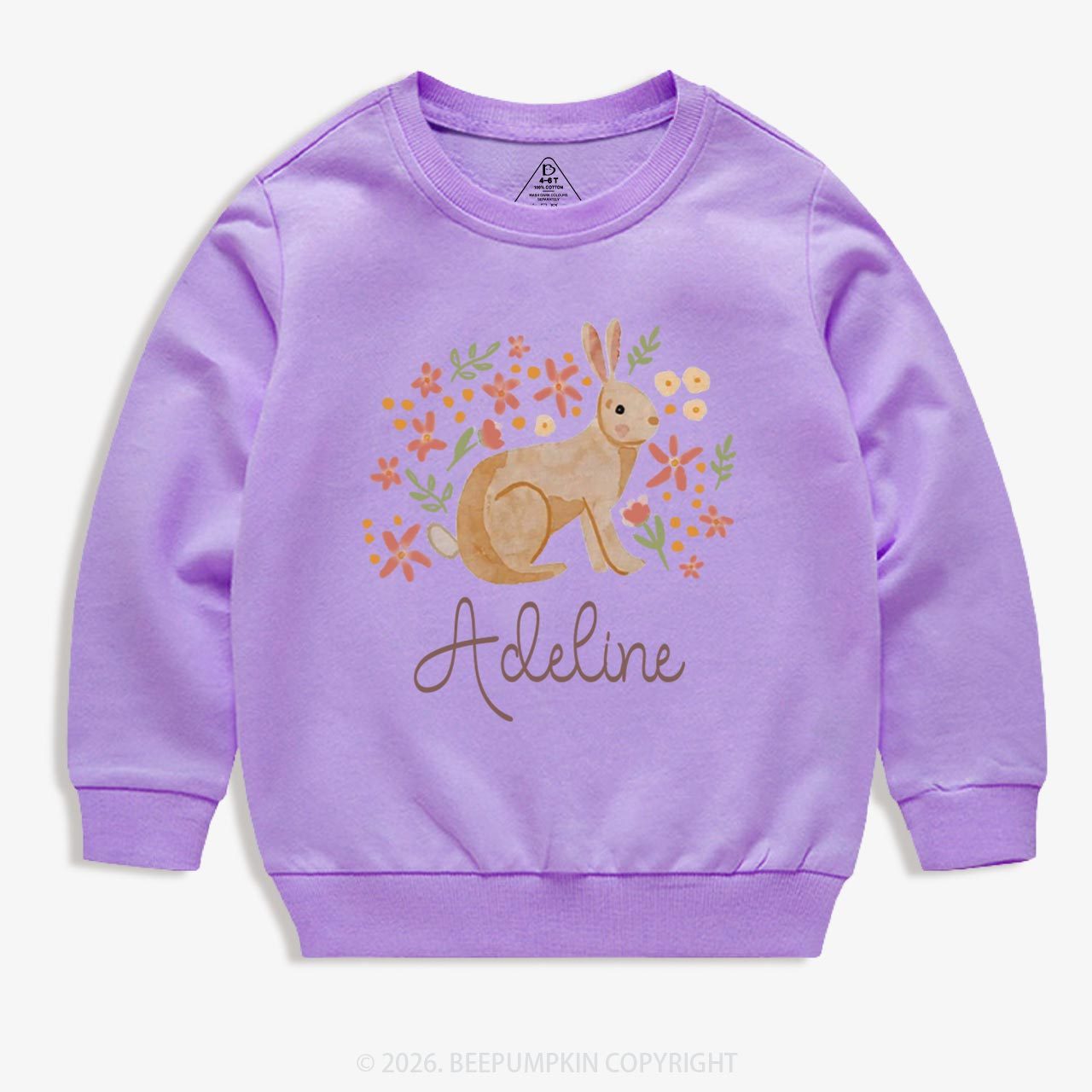 Personalized Watercolor Bunny Blooms Kid's Sweatshirt