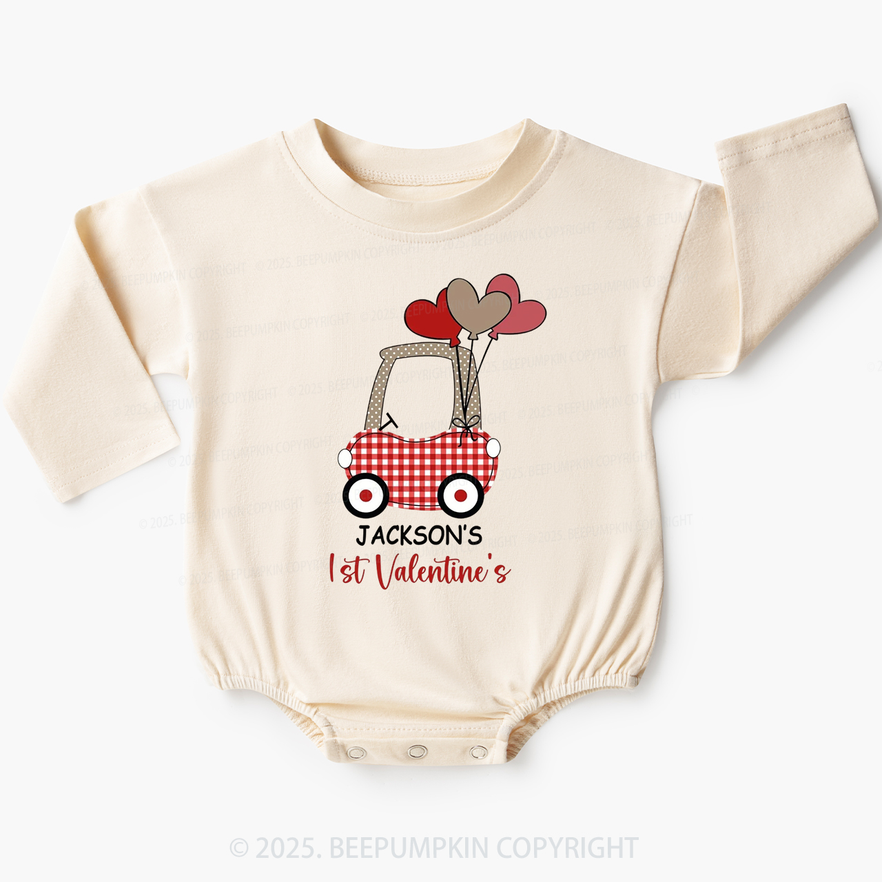 Personalized Car My First Valentine's Day Baby Bubble Romper Beepumpkin