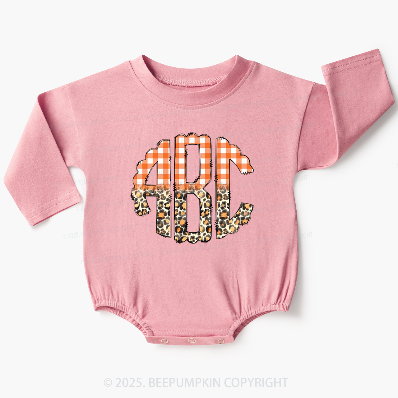 Leopard Monogram Baby Bubble Romper Beepumpkin