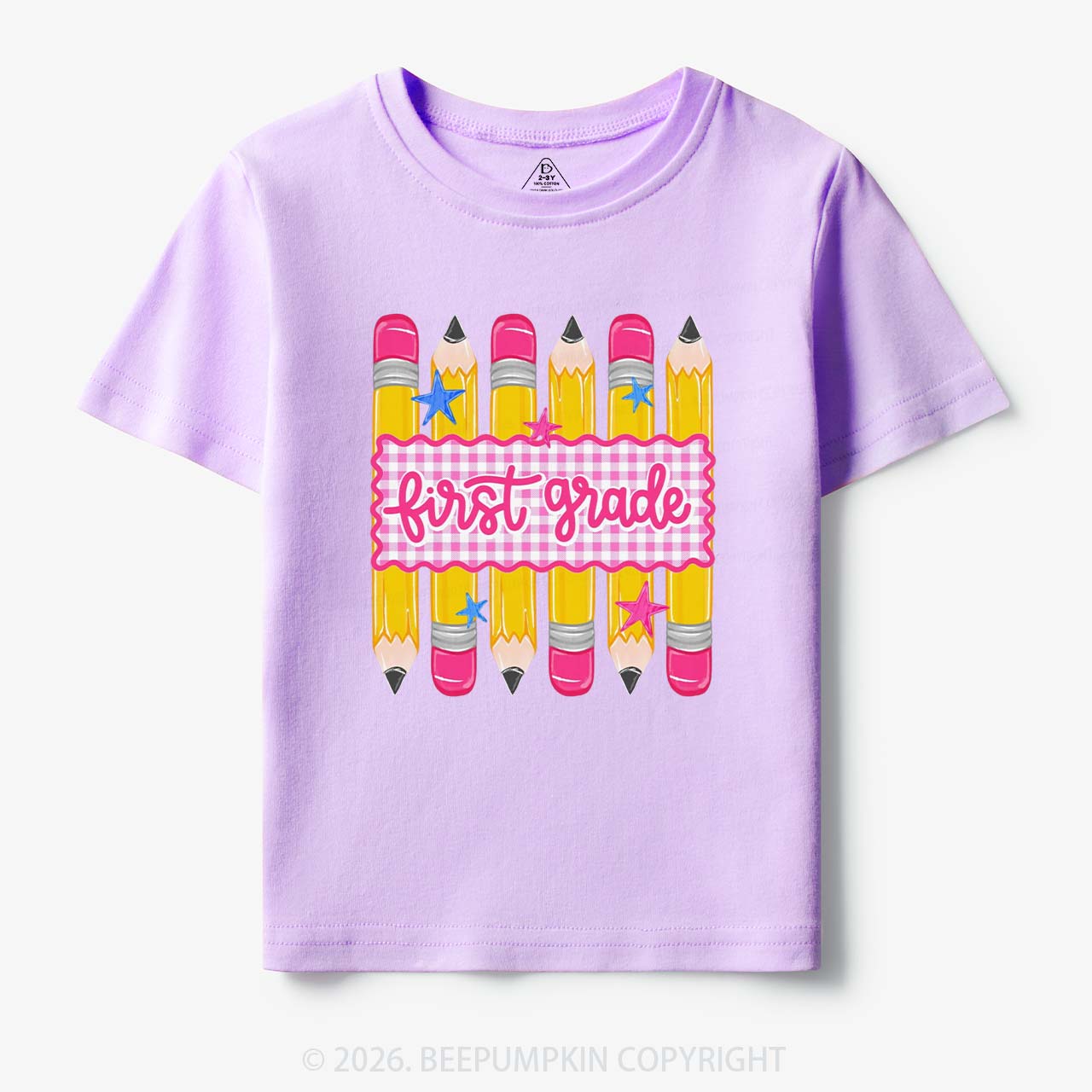 Personalized Grade Level Gingham Pencil Toddler&Kid's Tees
