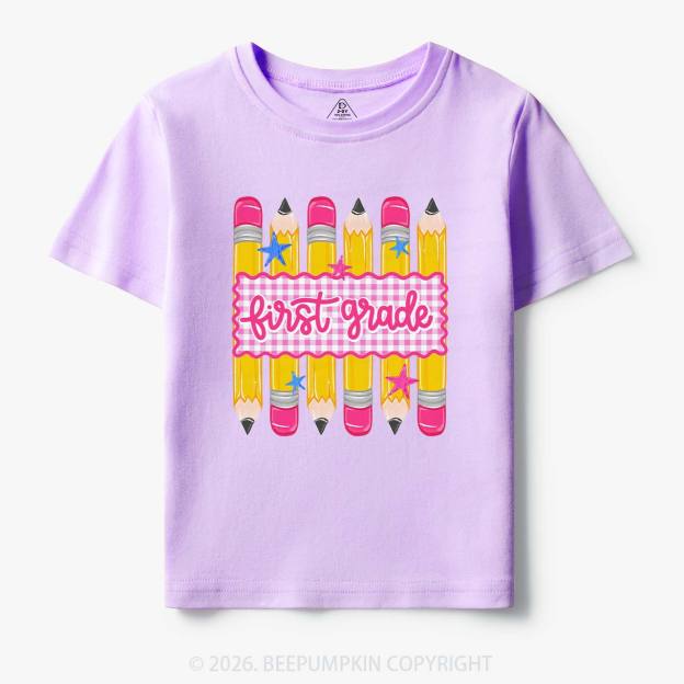 Personalized Grade Level Gingham Pencil Toddler&Kid's Tees