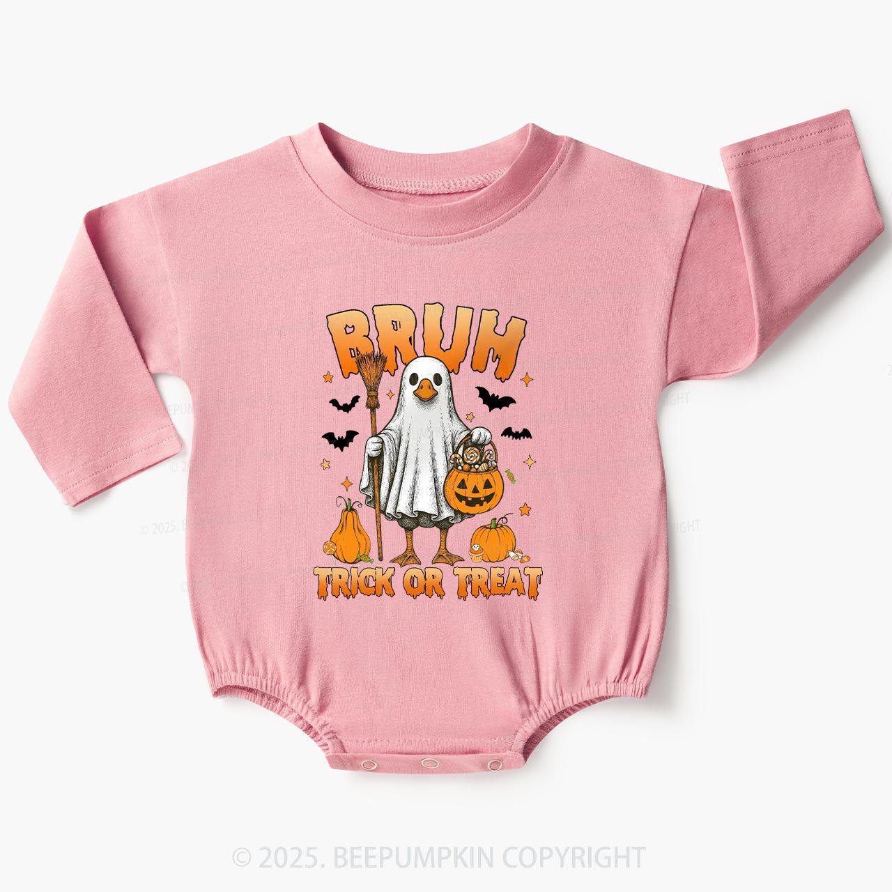 Boo Ghost Goose Bruh Baby Bubble Romper Beepumpkin