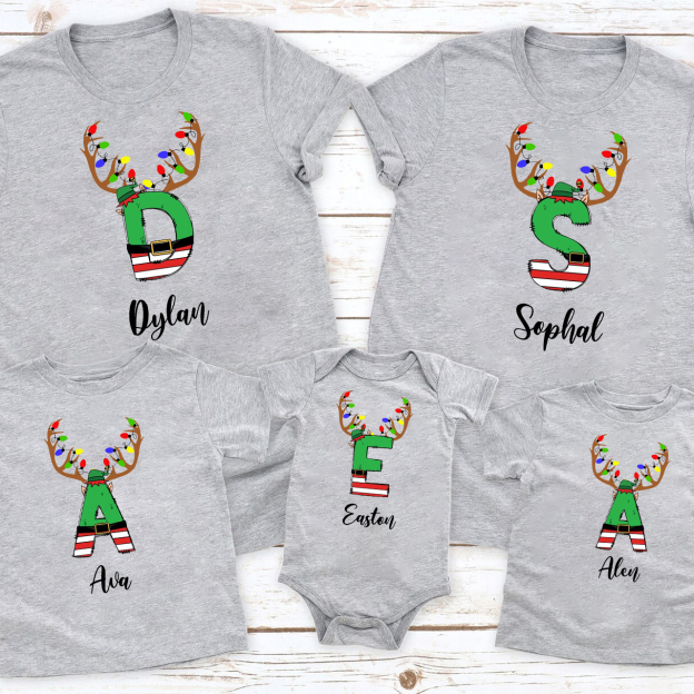 Christmas Elf Doodle Name Family Matching Shirt