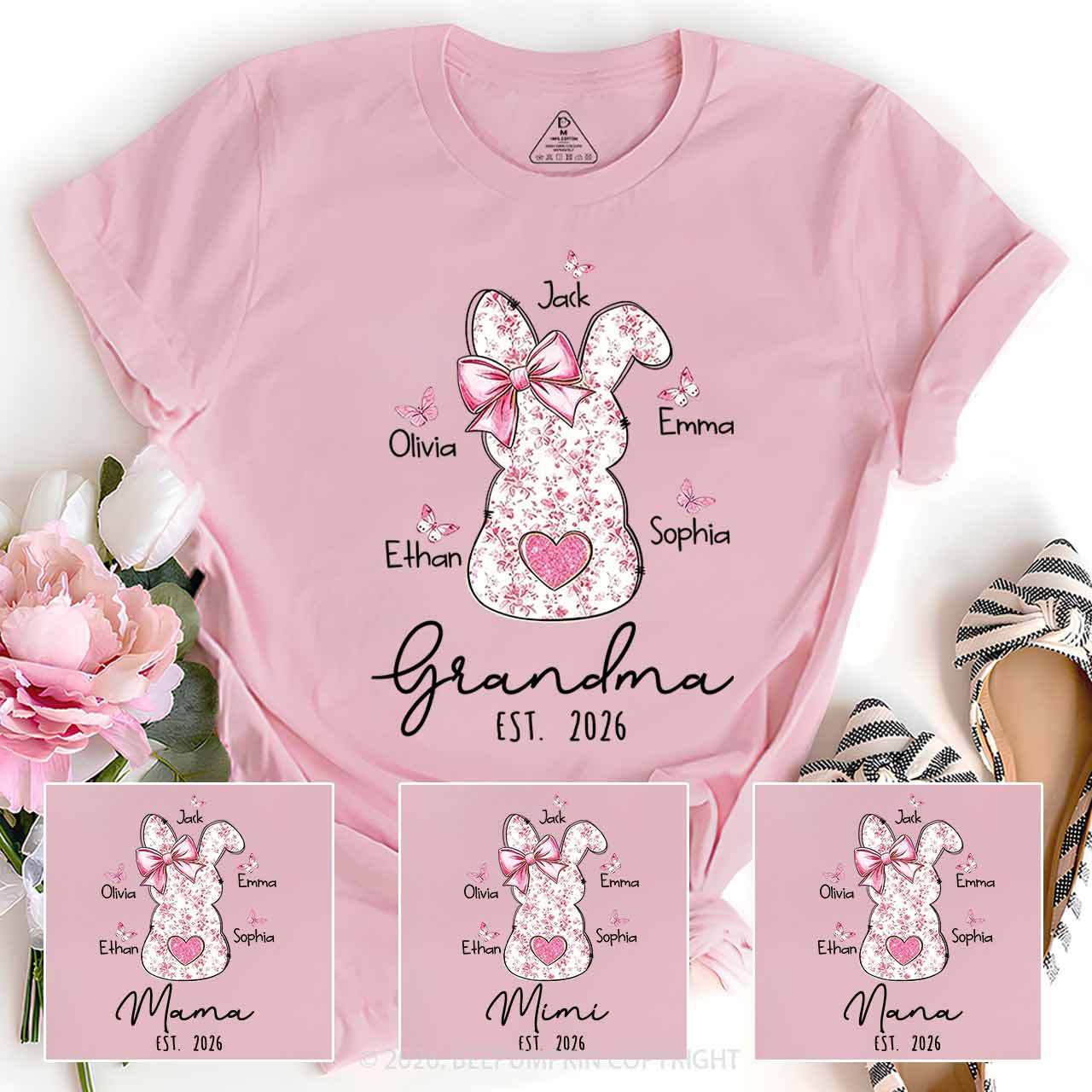 Personalised Pink Floral Butterfly Bunny Easter T-Shirt