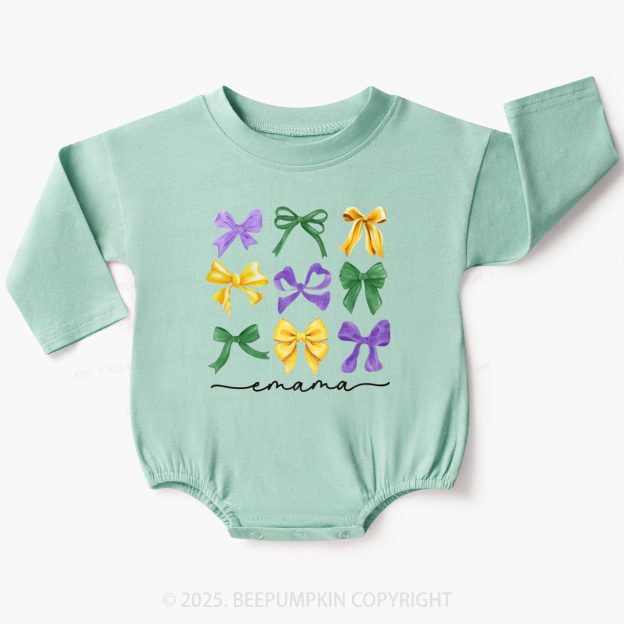 Personalized Carnival Bow Name Baby Bubble Romper Beepumpkin