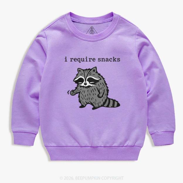 I Require Snacks Raccoon Kid's Sweatshirt