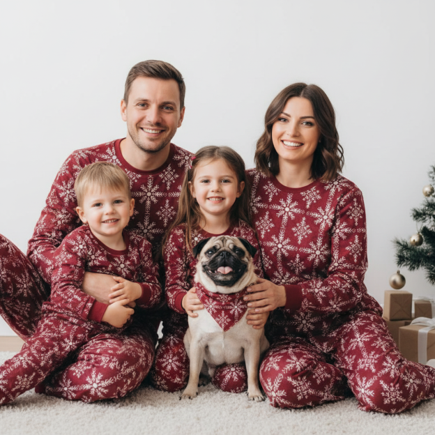 Crimson Snowfall All-Over Print Family Matching Pajama Sets