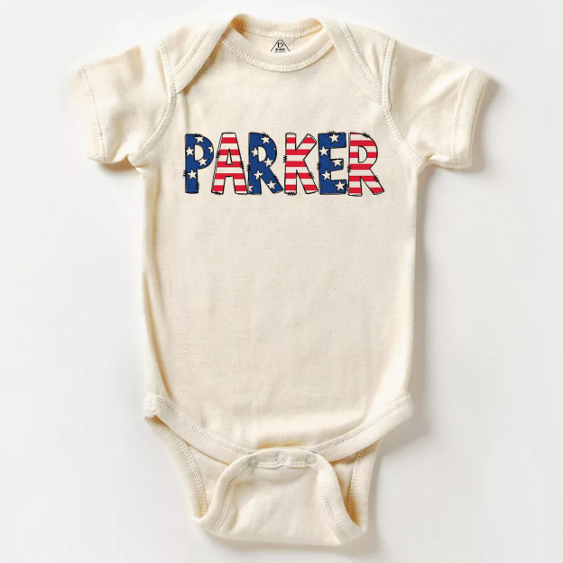 Personalized Name Patriotic Letters  Bodysuit Beepumpkin