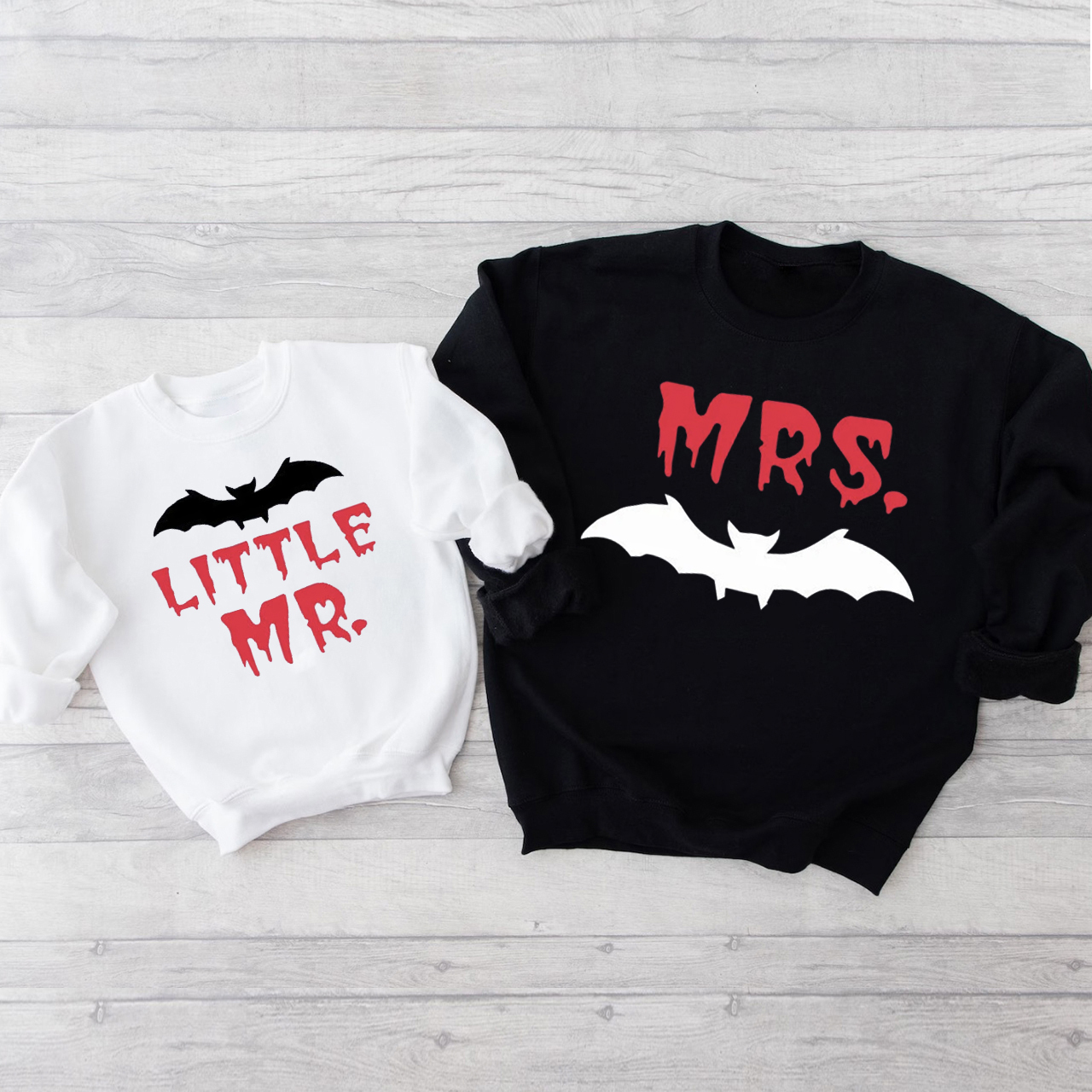Mr And Mrs Halloween Bat Sweatshirts For Family