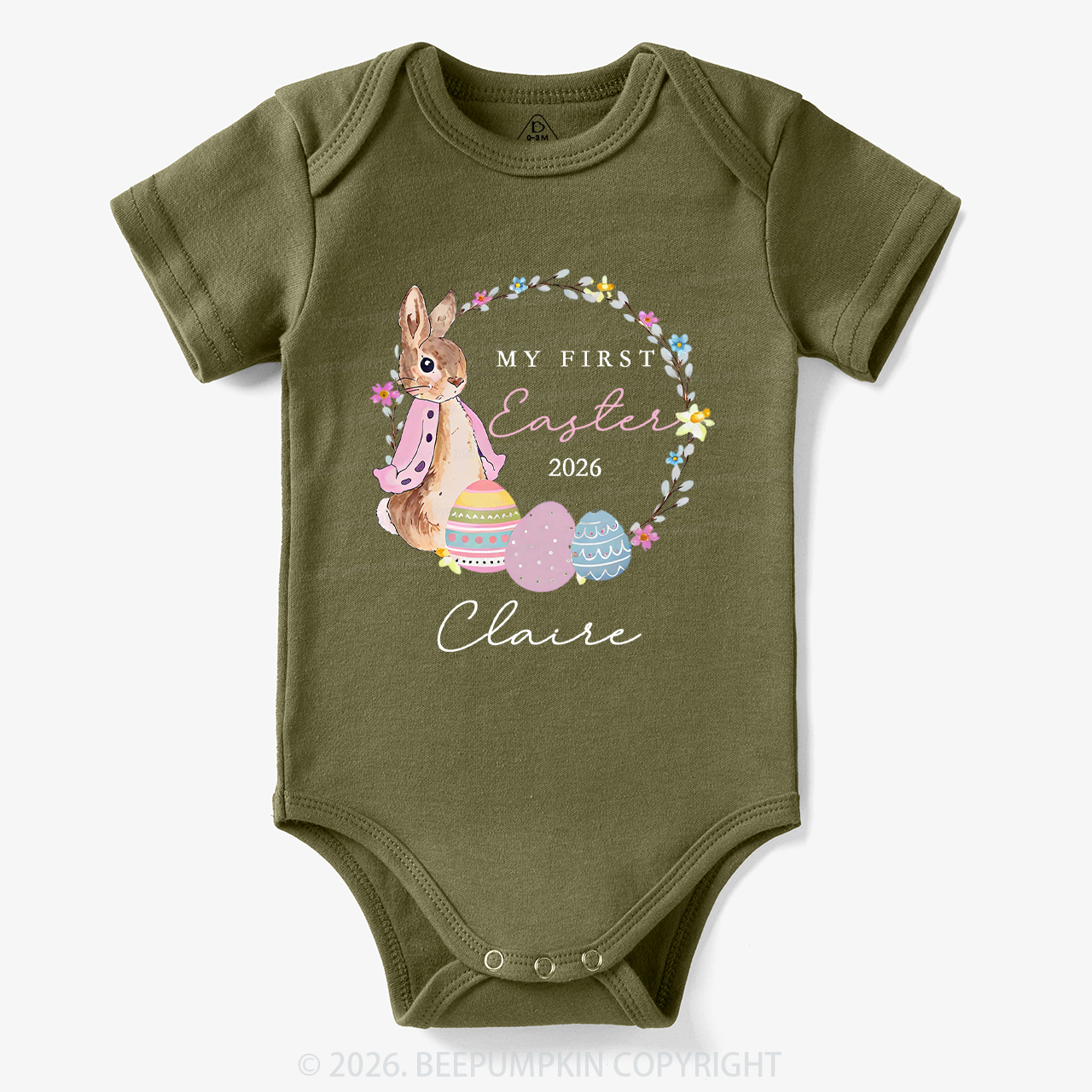 Personalized Spring Bunny Bloom First Easter Baby Bodysuit