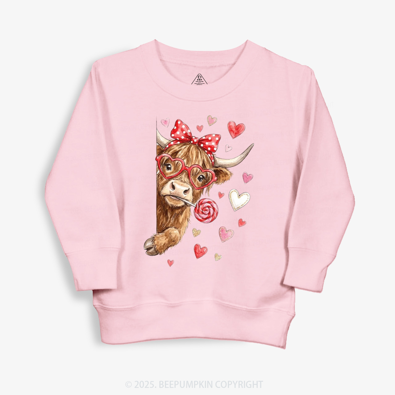 Valentine Highland Cow Kid's Sweatshirt