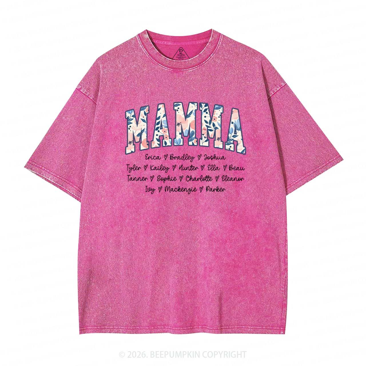 Personalized Floral with Names Mother's Day Adult Washed T-Shirts